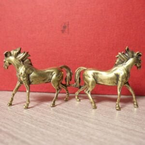1 Pair Vintage Brass Horse Statue Tea Pets Miniature Ornament Toy Mini Figure EDC Tools & Brass Collectibles