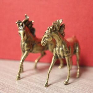 1 Pair Vintage Brass Horse Statue Tea Pets Miniature Ornament Toy Mini Figure EDC Tools & Brass Collectibles