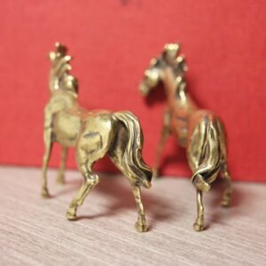 1 Pair Vintage Brass Horse Statue Tea Pets Miniature Ornament Toy Mini Figure EDC Tools & Brass Collectibles