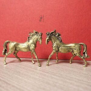 1 Pair Vintage Brass Horse Statue Tea Pets Miniature Ornament Toy Mini Figure EDC Tools & Brass Collectibles