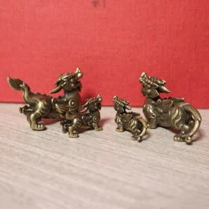1 Pair Pure Brass Chinese Mythological Animal Lion Dragon Lucky Pixiu Figurine EDC Tools & Brass Collectibles