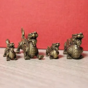 1 Pair Pure Brass Chinese Mythological Animal Lion Dragon Lucky Pixiu Figurine EDC Tools & Brass Collectibles