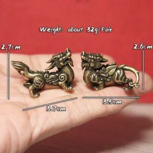 1 Pair Pure Brass Chinese Mythological Animal Lion Dragon Lucky Pixiu Figurine EDC Tools & Brass Collectibles