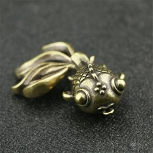 Solid Brass Gold Fish Keychain Sea Animal Figurine Tea Pet Ornament Miniature EDC Tools & Brass Collectibles