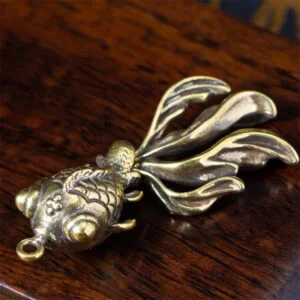 Solid Brass Gold Fish Keychain Sea Animal Figurine Tea Pet Ornament Miniature EDC Tools & Brass Collectibles