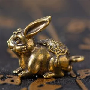 Solid Brass Rabbit Figurine Vintage Animal Tea Pet Ornament Keychain Miniature EDC Tools & Brass Collectibles