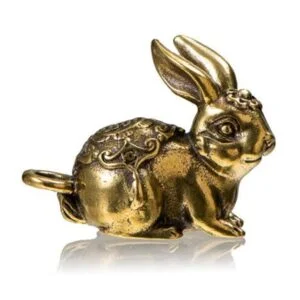 Solid Brass Rabbit Figurine Vintage Animal Tea Pet Ornament Keychain Miniature EDC Tools & Brass Collectibles