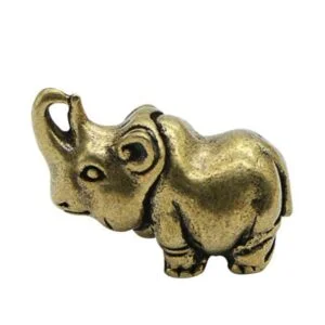 Pure Brass Rhinoceros Figurine Animal Raino Statue Tea Pet Ornament Miniature EDC Tools & Brass Collectibles