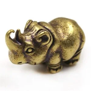 Pure Brass Rhinoceros Figurine Animal Raino Statue Tea Pet Ornament Miniature EDC Tools & Brass Collectibles