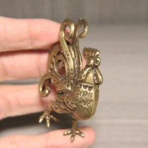 Pure Brass Chicken Tea Pet Miniature Figurine Vintage Rooster Ornament Craft Toy EDC Tools & Brass Collectibles