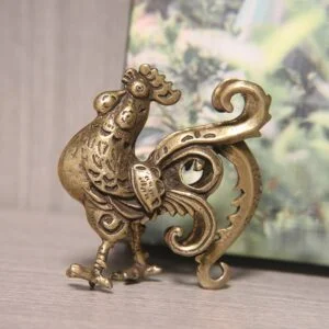 Pure Brass Chicken Tea Pet Miniature Figurine Vintage Rooster Ornament Craft Toy EDC Tools & Brass Collectibles