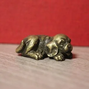 Solid Brass Dog Figurine Puppy Small Animal Statue Miniature Tea Pet Ornament EDC Tools & Brass Collectibles