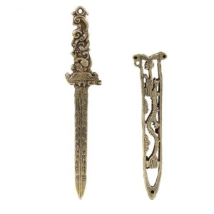 Solid Brass Antique Dragon Sword Keychain Tea Pet Ornament Car Hanging Pendant EDC Tools & Brass Collectibles