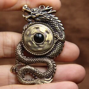 Brass Flying Dragon Rotating Tibetan Six Character Mantra Keychain Pendant EDC Tools & Brass Collectibles