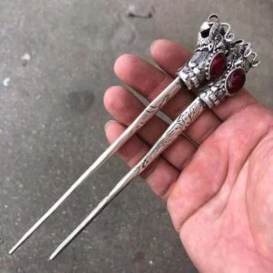 1pc Tibetan Silver Hand Carved Dragon Phoenix Hairpin Hair Tool Old Hair Stick EDC Tools & Brass Collectibles