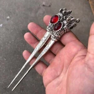1pc Tibetan Silver Hand Carved Dragon Phoenix Hairpin Hair Tool Old Hair Stick EDC Tools & Brass Collectibles