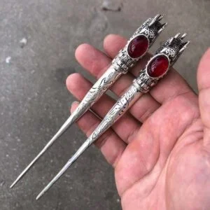 1pc Tibetan Silver Hand Carved Dragon Phoenix Hairpin Hair Tool Old Hair Stick EDC Tools & Brass Collectibles