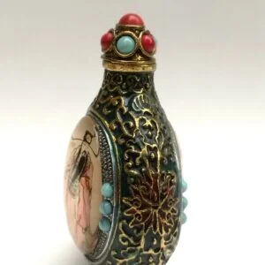 Collection Cloisonne Bronze Carving Inlay God Of longevity Wealth Snuff Bottle EDC Tools & Brass Collectibles