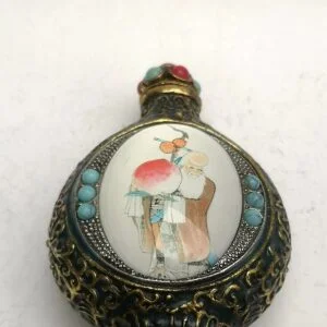 Collection Cloisonne Bronze Carving Inlay God Of longevity Wealth Snuff Bottle EDC Tools & Brass Collectibles