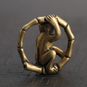 Solid Brass Monkey Rolling Bamboo Ring Tea Pet Ornament Vintage Keychain Pendant EDC Tools & Brass Collectibles