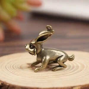 Solid Brass Rabbit Statue Keychain Pendant Tea Pet Ornament Miniature Craft Toy EDC Tools & Brass Collectibles