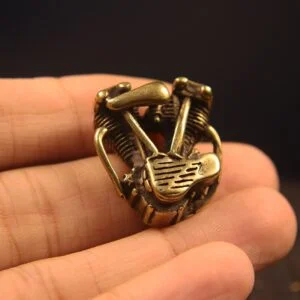 Retro Brass Motorcycle Engine Key Chain Pendant Car Hanging Tea Pet Ornament Toy EDC Tools & Brass Collectibles