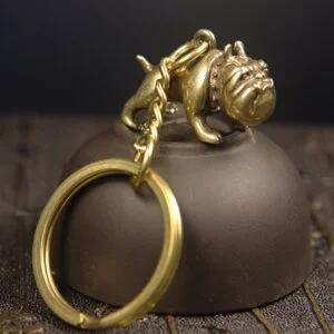 Solid Brass Pug Dog Keychain Bulldog Hanging Tea Pet Ornament Miniature Toy EDC Tools & Brass Collectibles