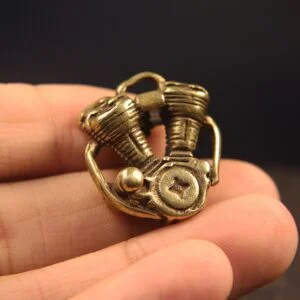 Retro Brass Motorcycle Engine Key Chain Pendant Car Hanging Tea Pet Ornament Toy EDC Tools & Brass Collectibles