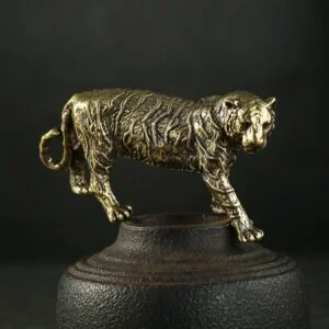 Solid Brass Animal Tiger Figurine Toy Miniature Tea Pet Ornament Vintage Craft EDC Tools & Brass Collectibles