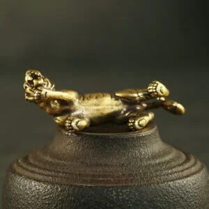 Pure Brass Vintage Tiger Figurine Zodiac Animal Craft Tea Pet Ornament Miniature EDC Tools & Brass Collectibles