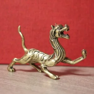 Solid Brass Beasts Dragon Statue Tiger Figurine Tea Pet Ornament Miniature Toy EDC Tools & Brass Collectibles