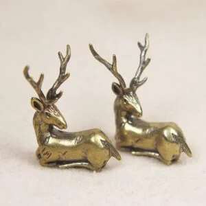 Pure Brass Christmas Elk Figurine Reindeer Statue Tea Pet Ornament Miniature Toy EDC Tools & Brass Collectibles