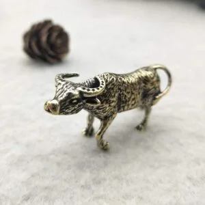 Solid Brass Bull Figurine Cow Statue Miniature Tea Pet Ornament Animal Toy Craft EDC Tools & Brass Collectibles