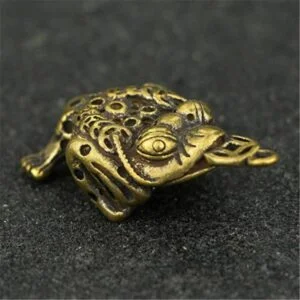 Pure Brass Mini Flat Toad Figurine Keychain Tag Tea Pet Ornament Miniature Toy EDC Tools & Brass Collectibles