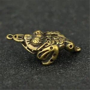 Pure Brass Mini Flat Toad Figurine Keychain Tag Tea Pet Ornament Miniature Toy EDC Tools & Brass Collectibles