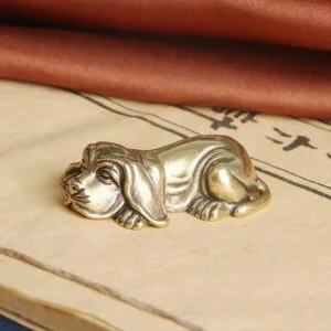 Solid Brass Puppy Dog Figurine Miniature Tea Pet Ornament Small Animal Statue EDC Tools & Brass Collectibles