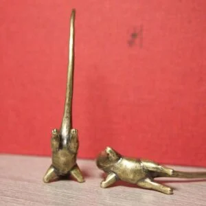 Pure Brass Long Tail Zodiac Mouse Statue Vintage Rat Tea Pet Miniature Ornament EDC Tools & Brass Collectibles
