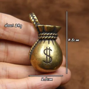 Pure Brass Lucky Dollar Money Bag Tea Pet Ornament Car Hanging Key Chain Pendant EDC Tools & Brass Collectibles