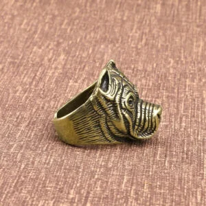 Brass French Bulldog Head Ring Jewelry Adjustable Tea Pet Miniature Ornament EDC Tools & Brass Collectibles
