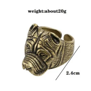 Brass French Bulldog Head Ring Jewelry Adjustable Tea Pet Miniature Ornament EDC Tools & Brass Collectibles