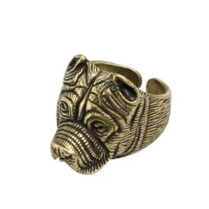 Brass French Bulldog Head Ring Jewelry Adjustable Tea Pet Miniature Ornament EDC Tools & Brass Collectibles