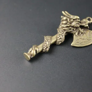 Solid Brass Dragon Axe Pendant Keychain Car Hanging Tea Pet Ornament Miniature EDC Tools & Brass Collectibles