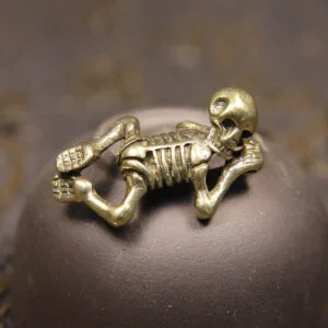 Pure Brass Skull Skeleton Statue Punk Keychain Car Hanging Tea Pet Ornament Toy EDC Tools & Brass Collectibles