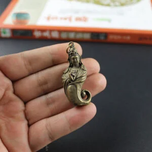 Solid Brass Guanyin Buddha Statue Key Chain Pendant Tea Pet Ornament Miniature EDC Tools & Brass Collectibles
