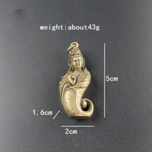 Solid Brass Guanyin Buddha Statue Key Chain Pendant Tea Pet Ornament Miniature EDC Tools & Brass Collectibles
