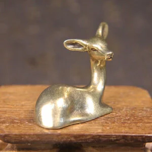 Pure Brass Lying Sika Deer Figurine Animal Statue Tea Pet Ornament Miniature Toy EDC Tools & Brass Collectibles