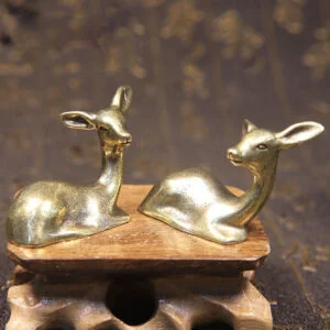 Pure Brass Lying Sika Deer Figurine Animal Statue Tea Pet Ornament Miniature Toy EDC Tools & Brass Collectibles