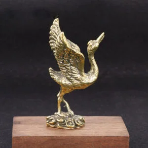 Pure Brass Crane Bird Statue Animal Mini Figurine Tea Pet Ornament Miniature Toy EDC Tools & Brass Collectibles
