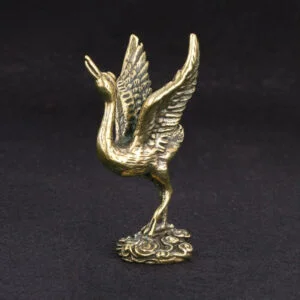 Pure Brass Crane Bird Statue Animal Mini Figurine Tea Pet Ornament Miniature Toy EDC Tools & Brass Collectibles