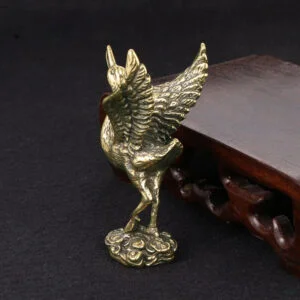 Pure Brass Crane Bird Statue Animal Mini Figurine Tea Pet Ornament Miniature Toy EDC Tools & Brass Collectibles